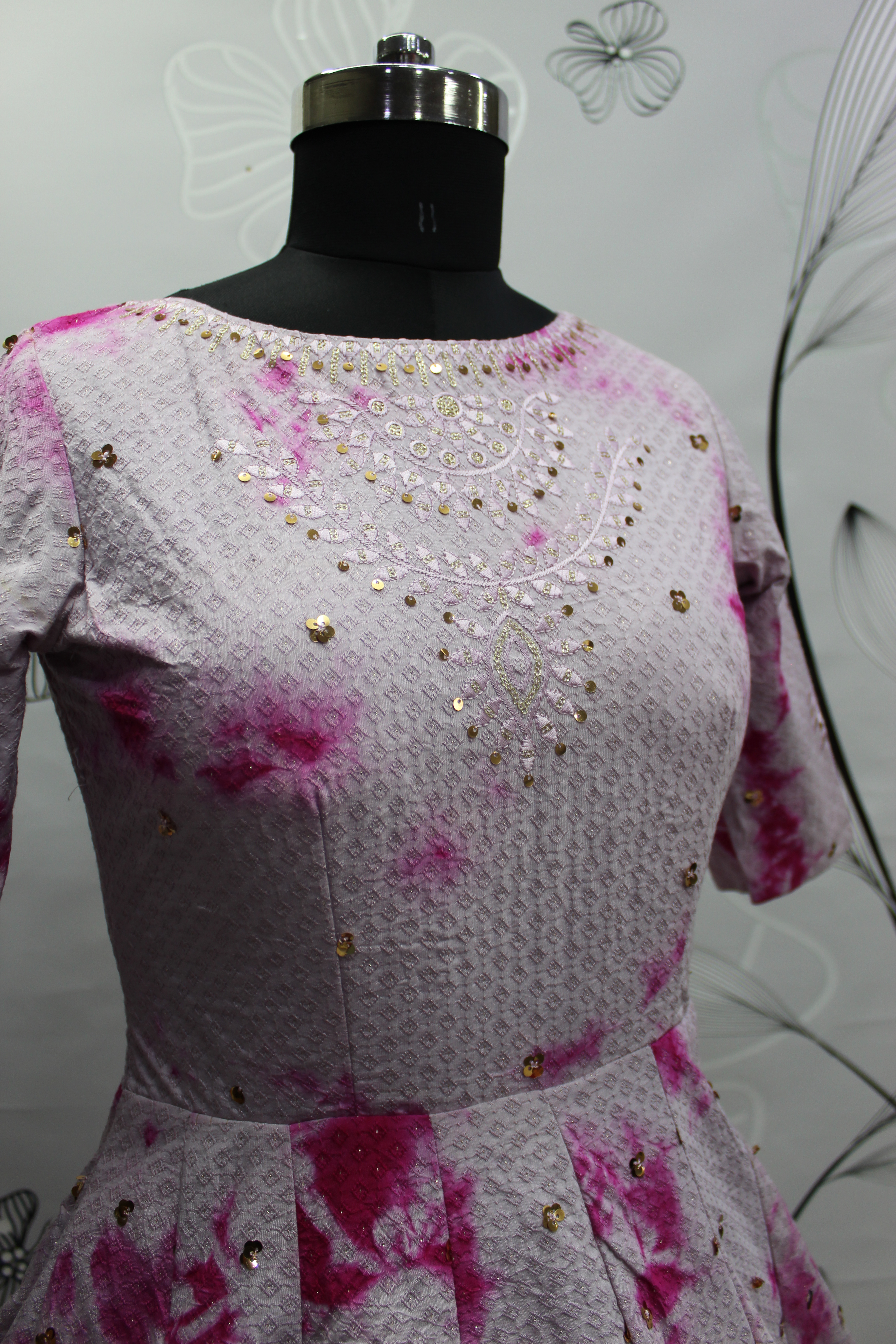 NEW EXCLUSIVE COTTON SHIBORI PRINT WITH EMBROIDERED ANARKALI GOWN PURPLE COLOR